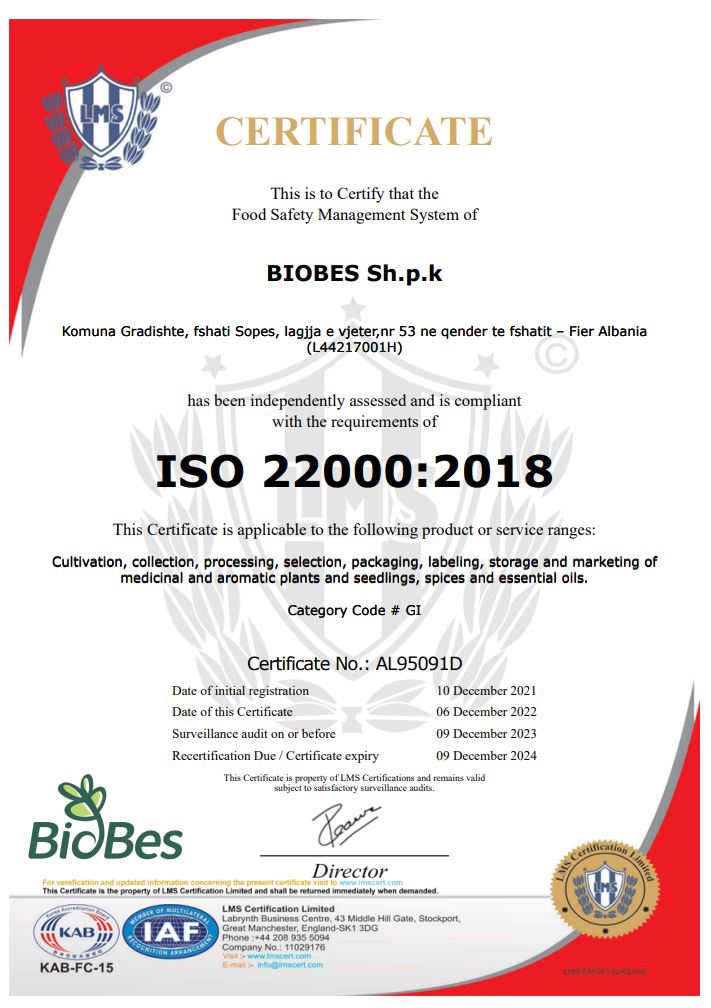 Food Quality Certificate